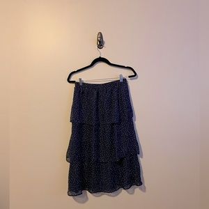 Vila Navy Polka Dot Tiered Midi Skirt